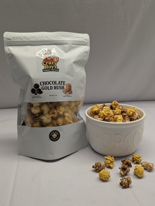 Peanut butter meets chocolate in pure popcorn gold.