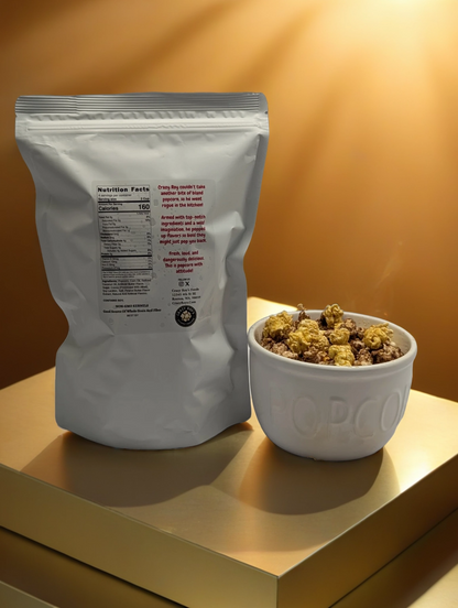 Peanut butter meets chocolate in pure popcorn gold.