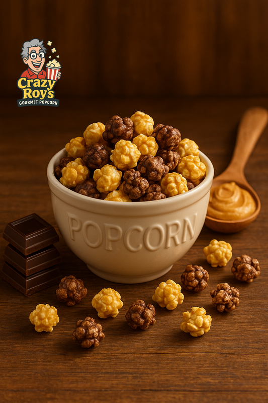 Peanut butter meets chocolate in pure popcorn gold.
